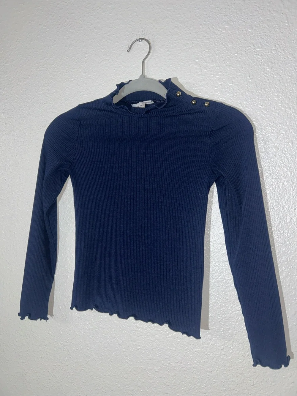 Janie and Jack Girls' Merchant Marine Navy Ruffle Trim Mock Neck Long Sleeve Sz8